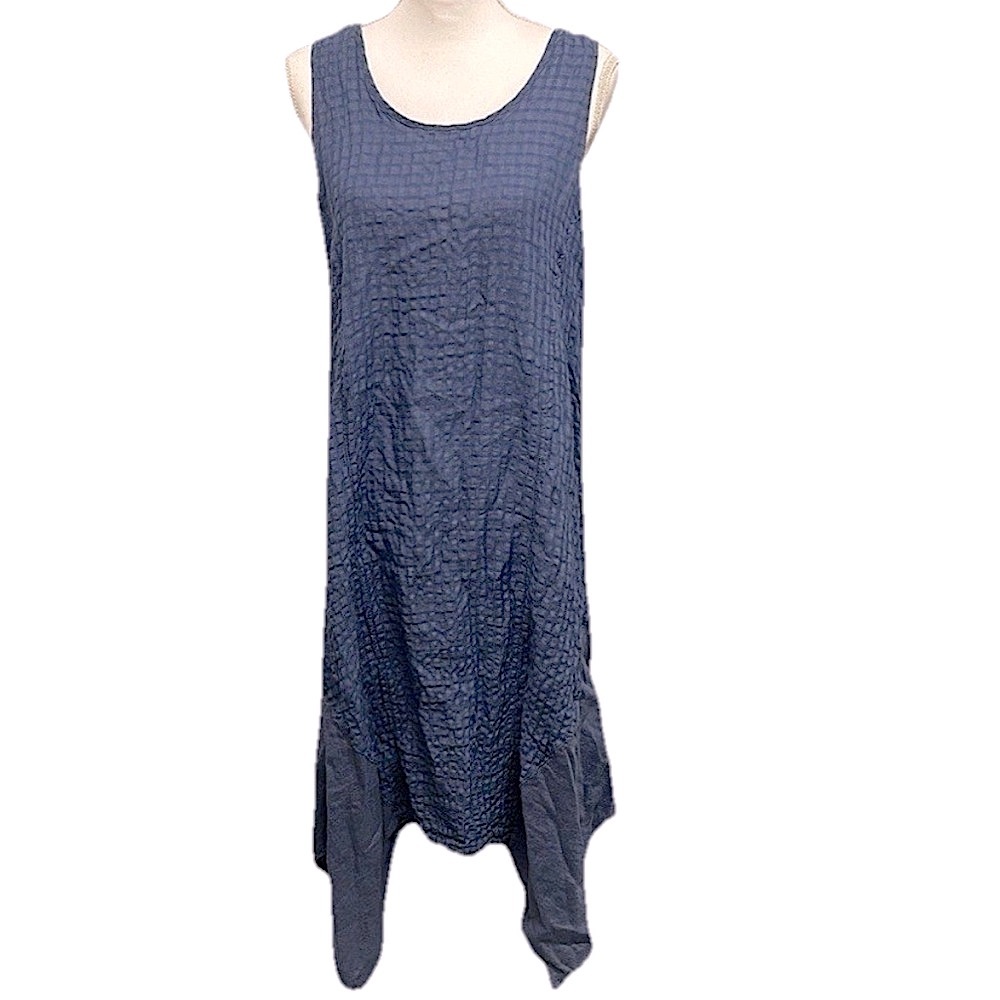 MADE IN USA VTG Linnea Women’s Linen Maxi Dress Size Small Blue Check Flowy Boho
